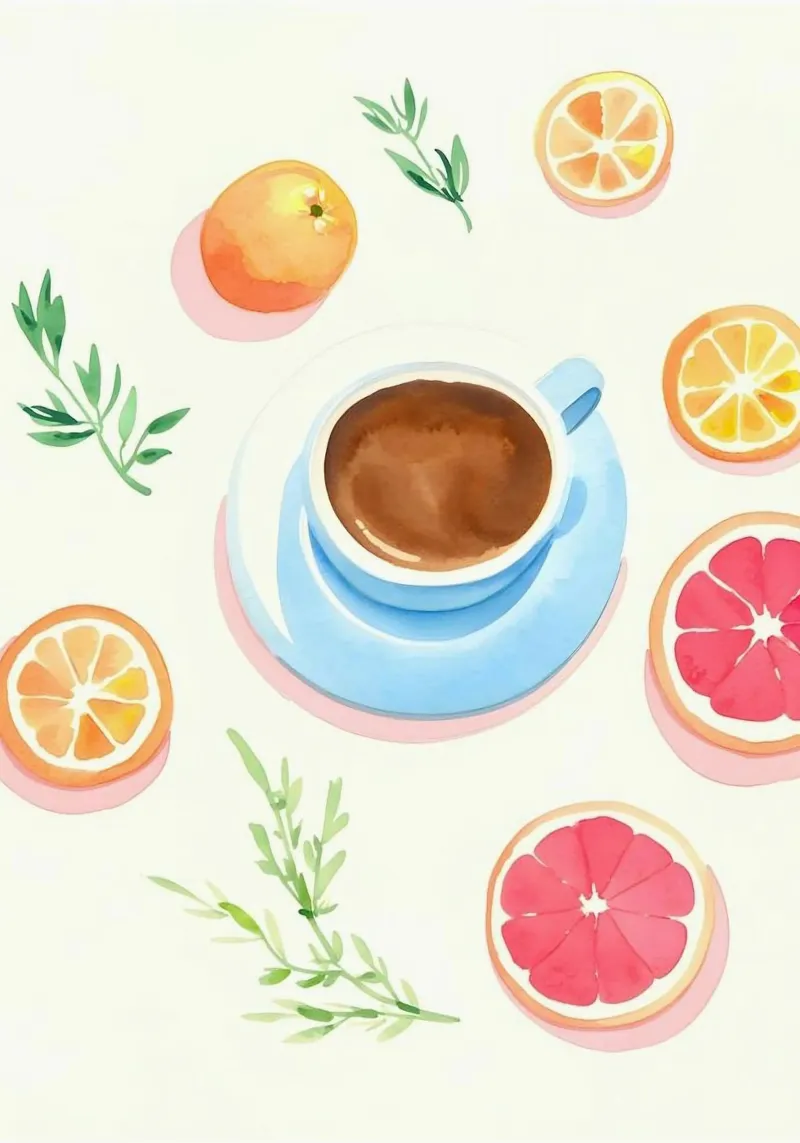 tazza di caffè arance pompelmo carta hahnemühle da Alexa Bell