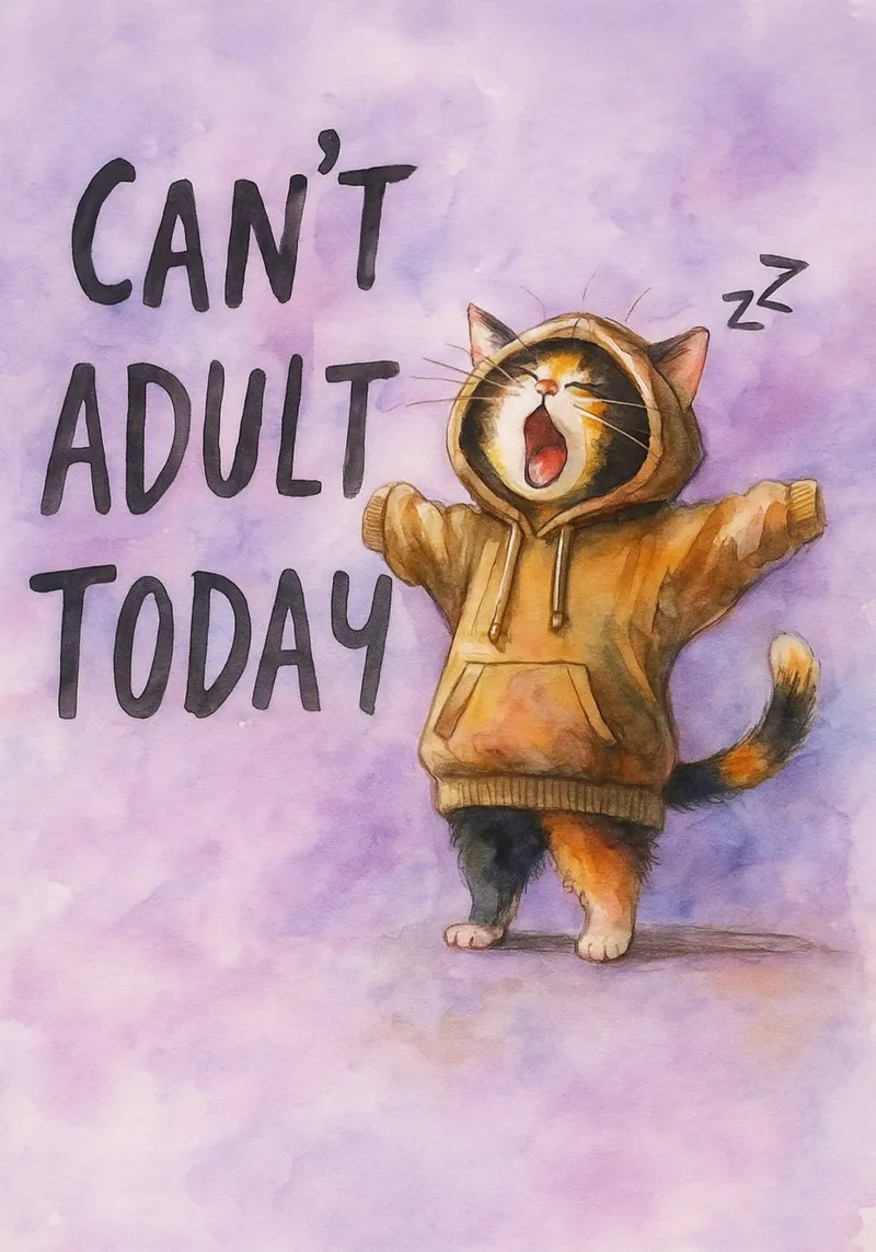 divertente gatto non adulto oggi poster con telaio in alluminio da Mirage