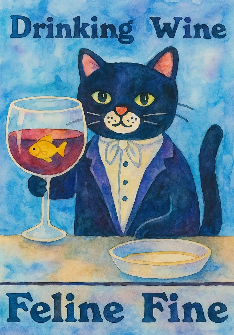 gatto divertente che beve vino pellicola backlit da Mirage