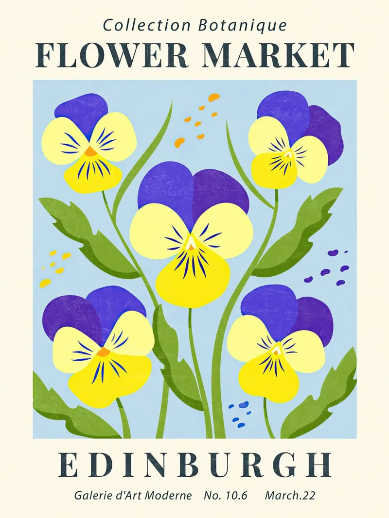 Mercato dei fiori di Edimburgo Viole del pensiero poster con telaio in alluminio da TekleDawit