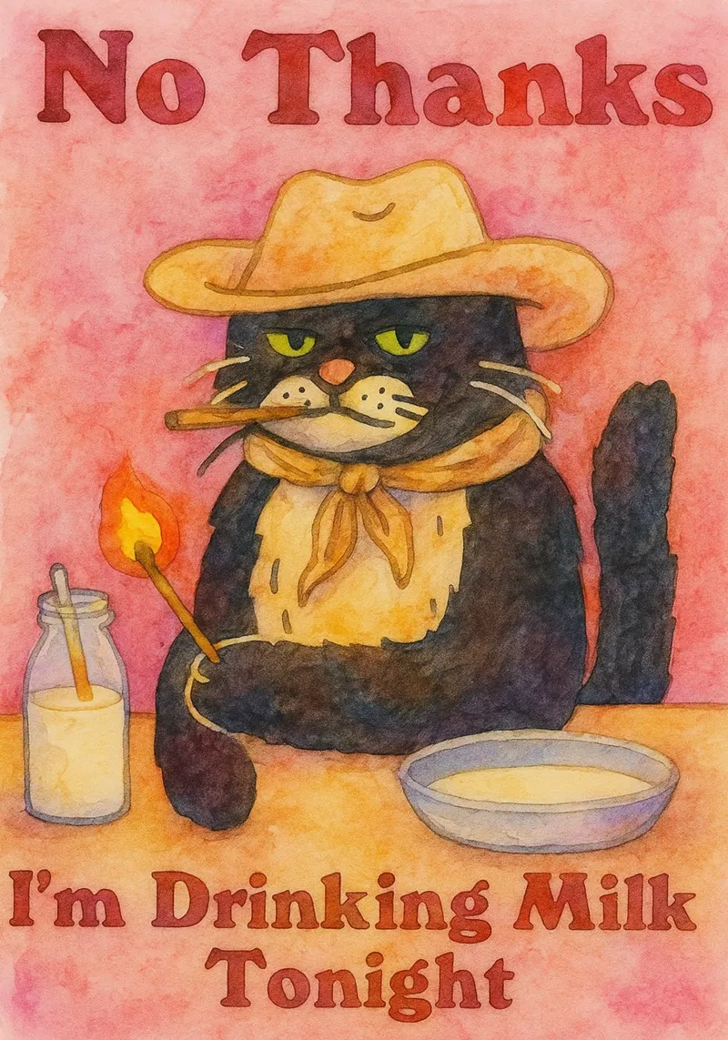 gatto divertente stasera bevo latte poster da Mirage