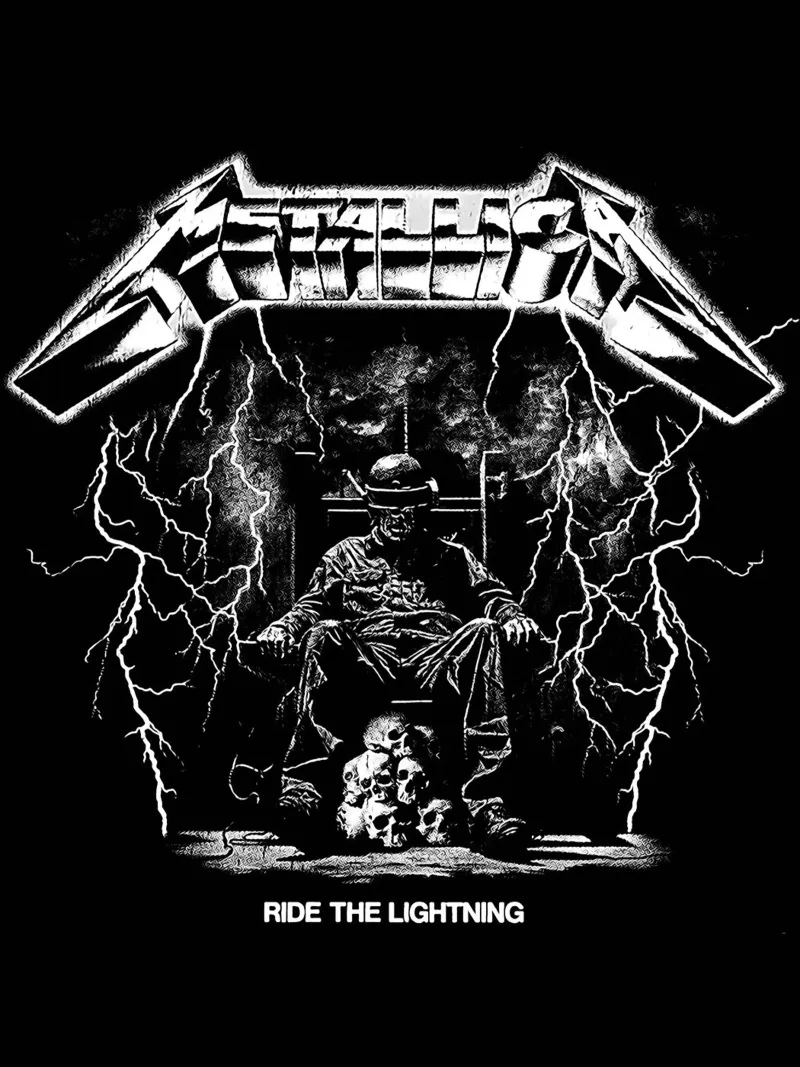 Ride The Lightning metallichead in bianco e nero pellicola backlit da music soul