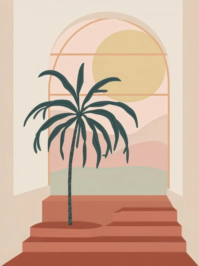 Arco di palme pastello carta hahnemühle da Mythy Brush