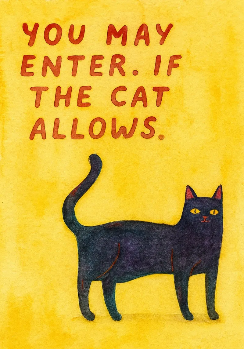 funny cat you may enter if the cat allows poster with wooden frame by Mirage