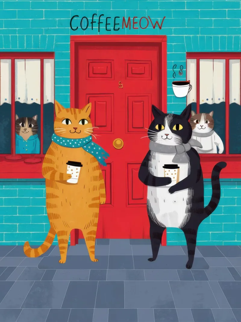 Caffeine Cat Crew poster avec cadre en bois de Monuments Fire