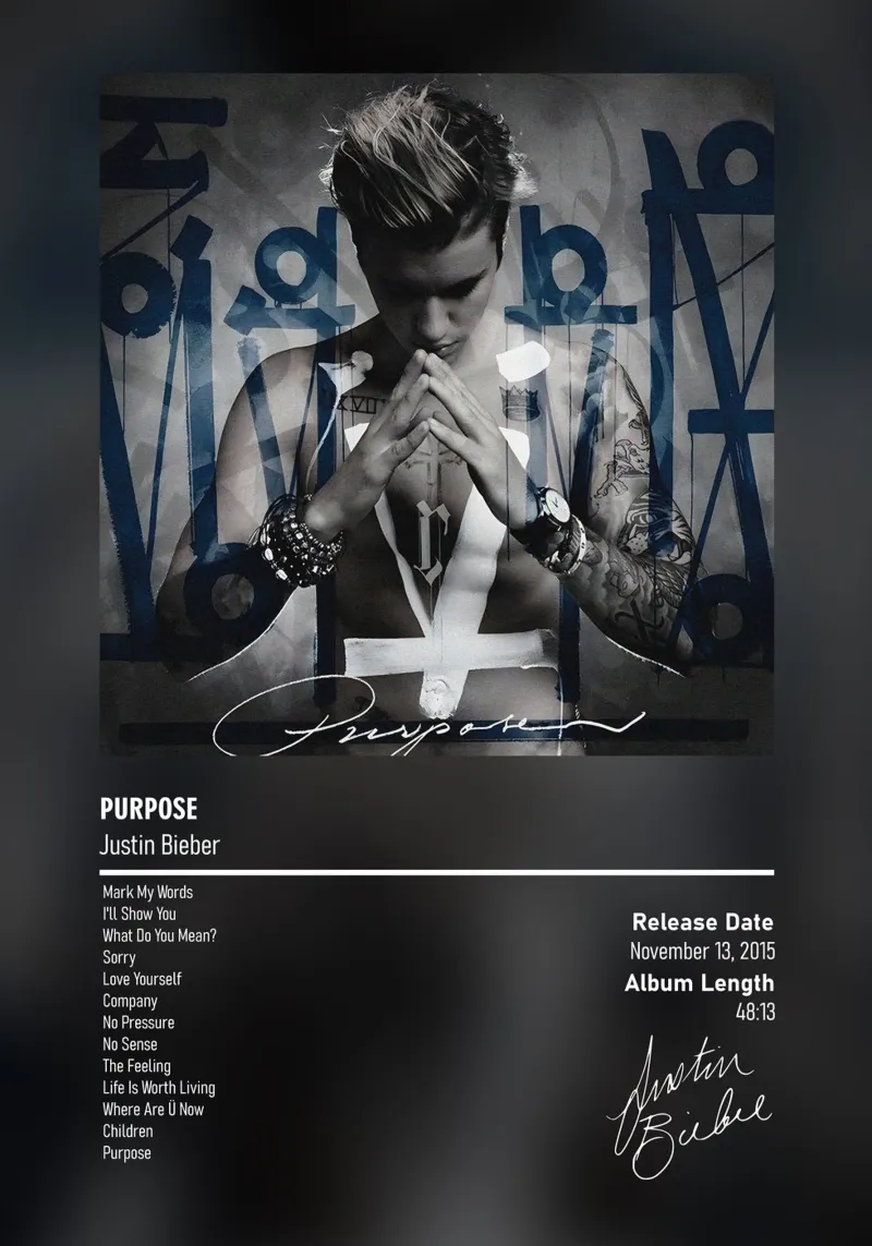 Purpose (2015) by Justin Bieber pellicola backlit da DGUnder