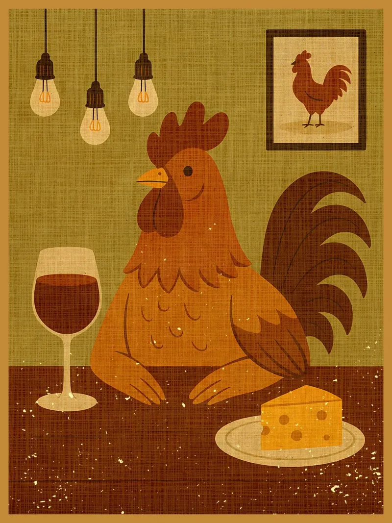 Gallo con un bicchiere di vino alluminio dibond da AnimalFunny