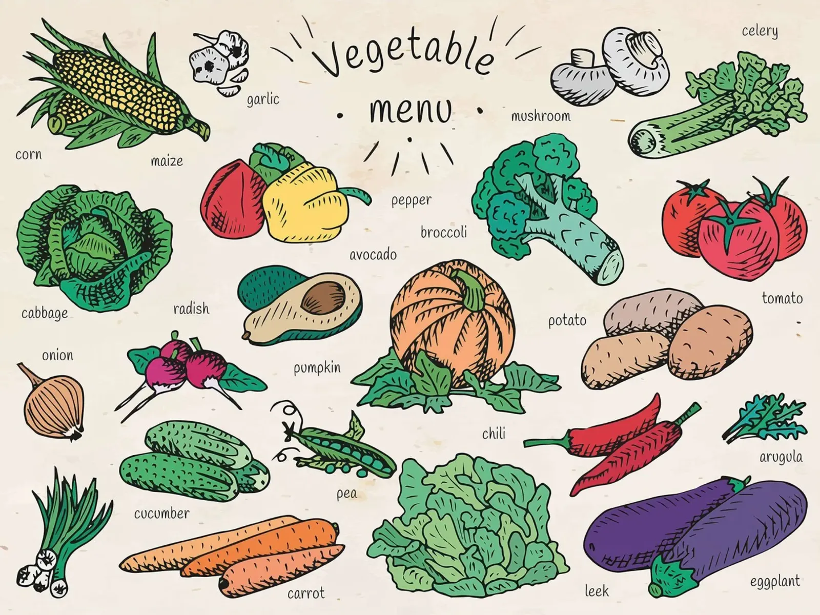 Klein groentemenu poster met aluminium frame van muench benjamin