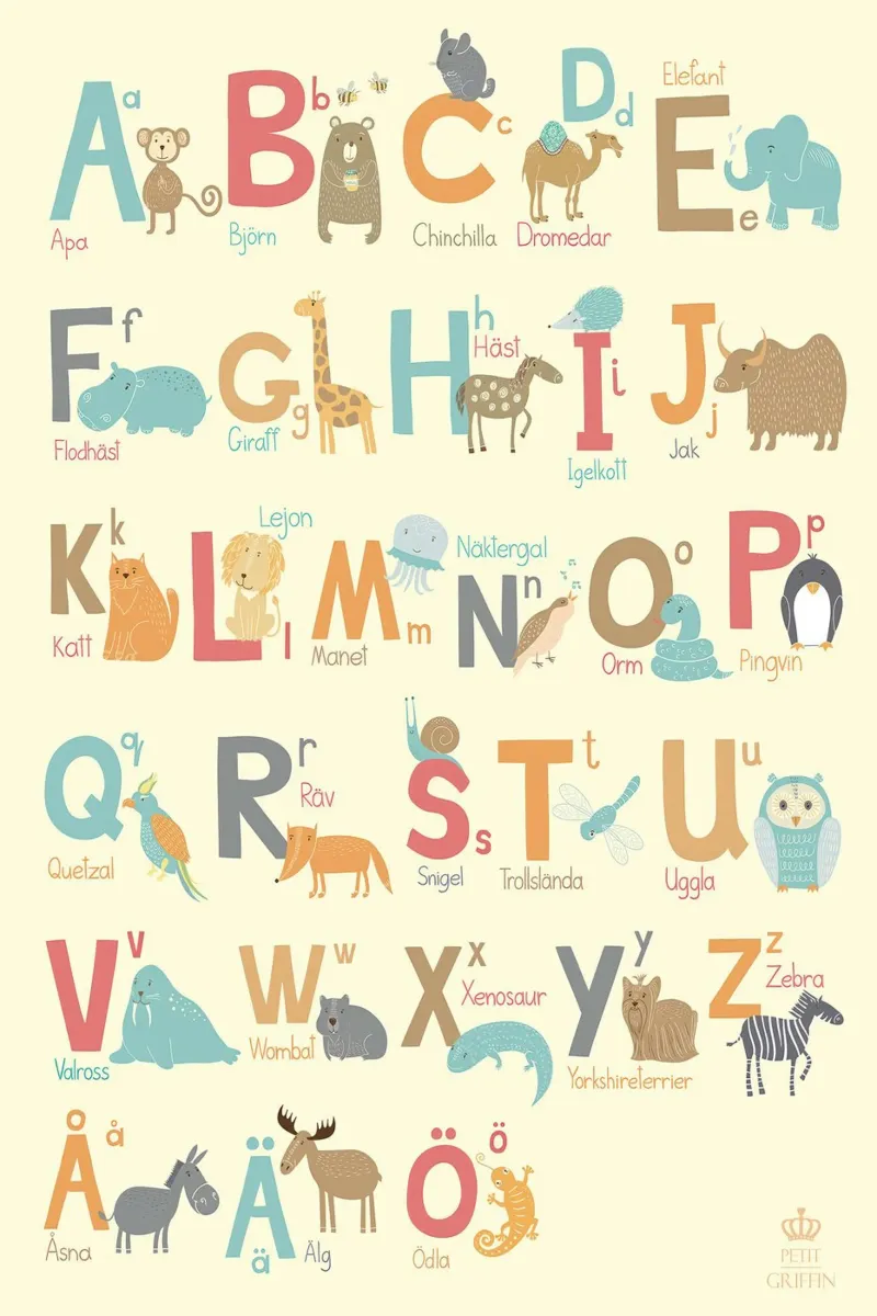 Dierenalfabet (Zweeds) poster met houten frame van muench benjamin