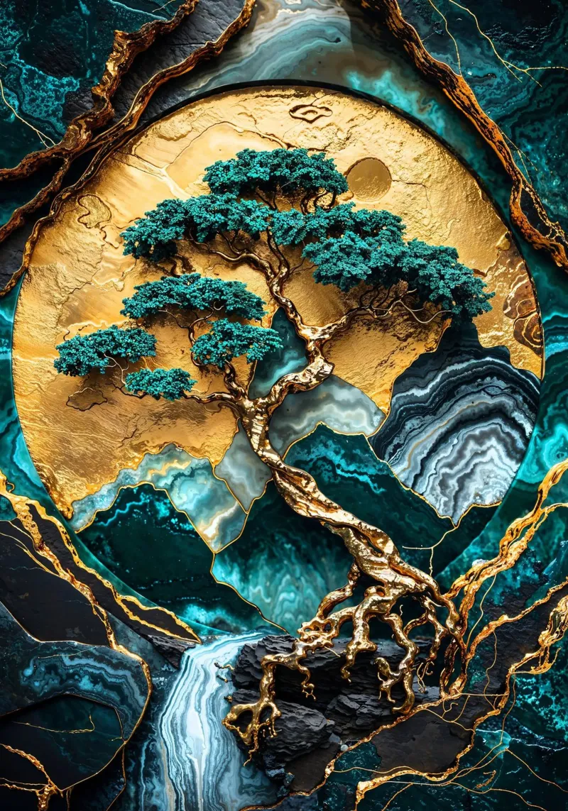 Golden Tree of Harmony Art alluminio dibond da Pixaverse