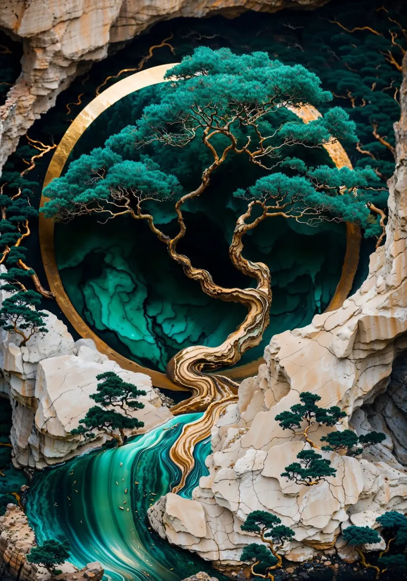 Mountain Tree Kintsugi Art pellicola backlit da Pixaverse
