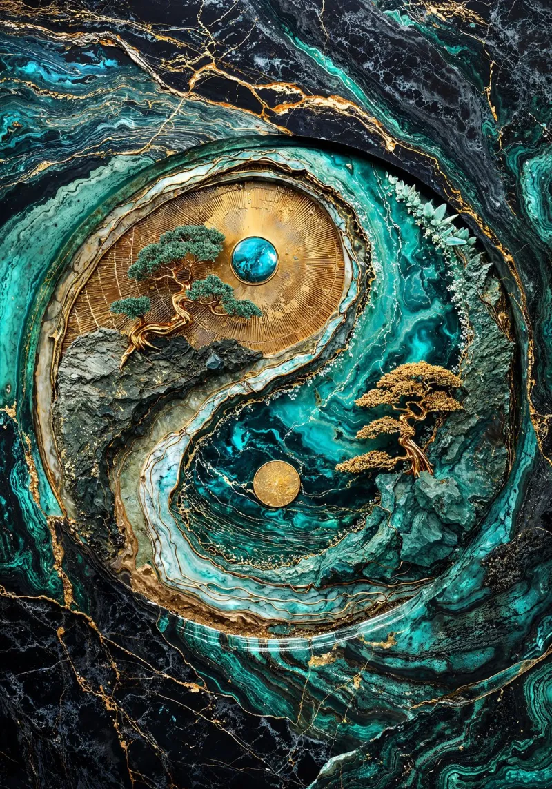 Yin Yang Harmony Kintsugi Art pellicola backlit da Pixaverse