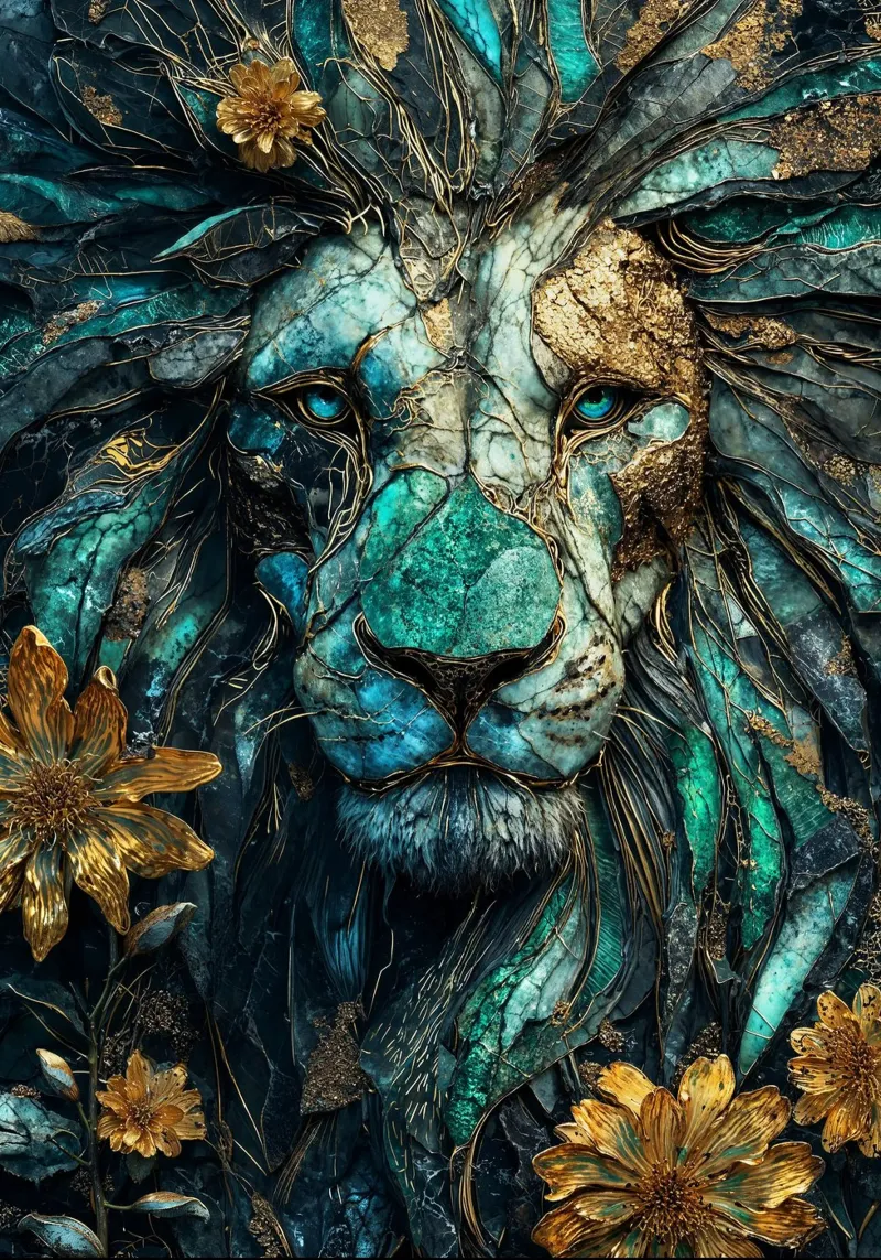 Majestic Lion Kintsugi Art pellicola backlit da Pixaverse