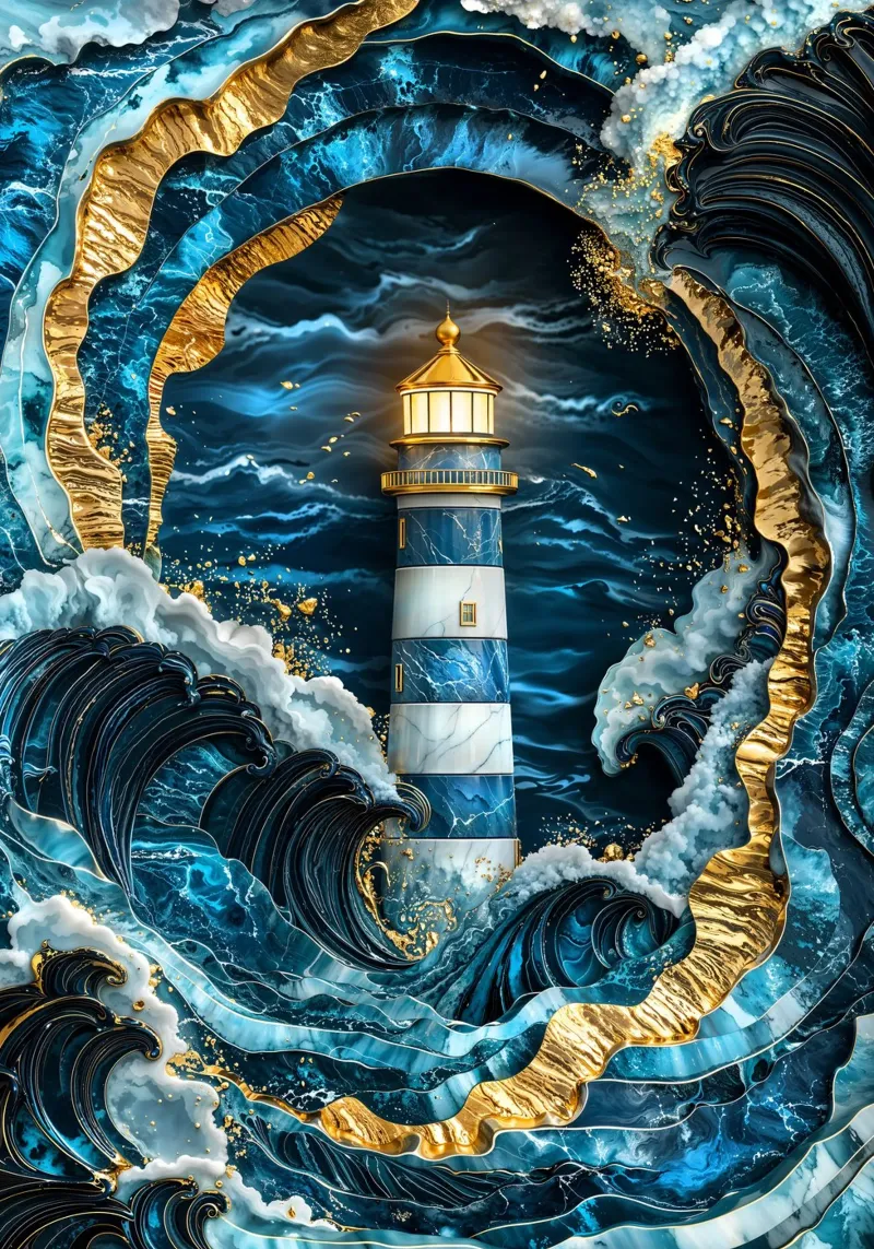 Beacon in the Storm Kintsugi Art pellicola backlit da Pixaverse