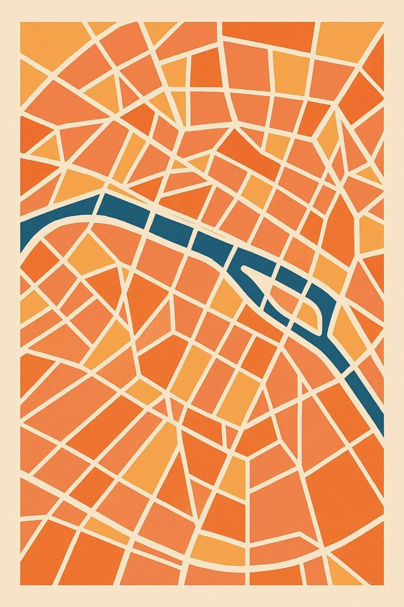 Map of Paris - Colourful abstraction canvas by JETLAG | affiches voyage