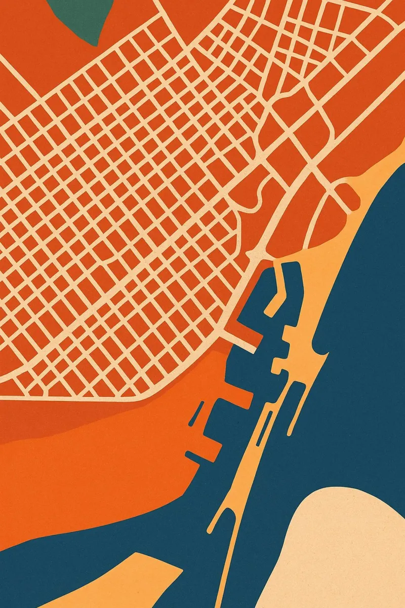 Barcellona Grid - L'eleganza geometrica di una città vibrante poster con telaio in alluminio da JETLAG | affiches voyage