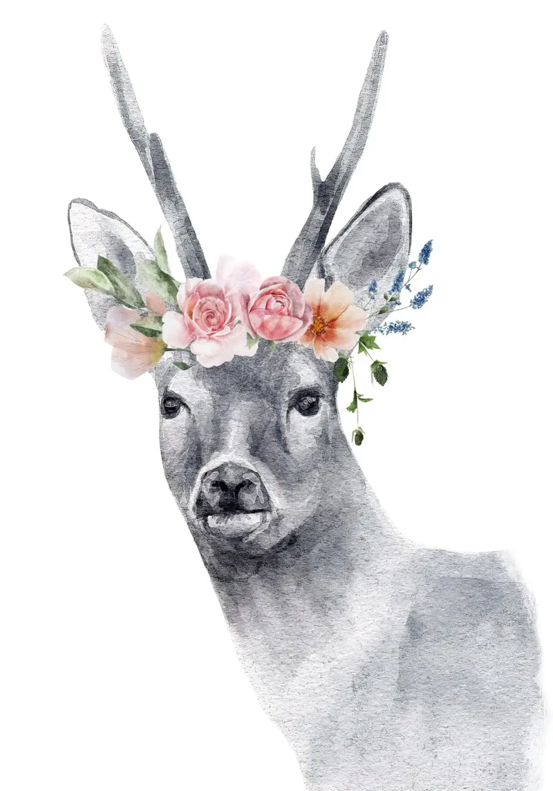 Safari Nursery Print Ciervo con flores metacrilato de sharemantes