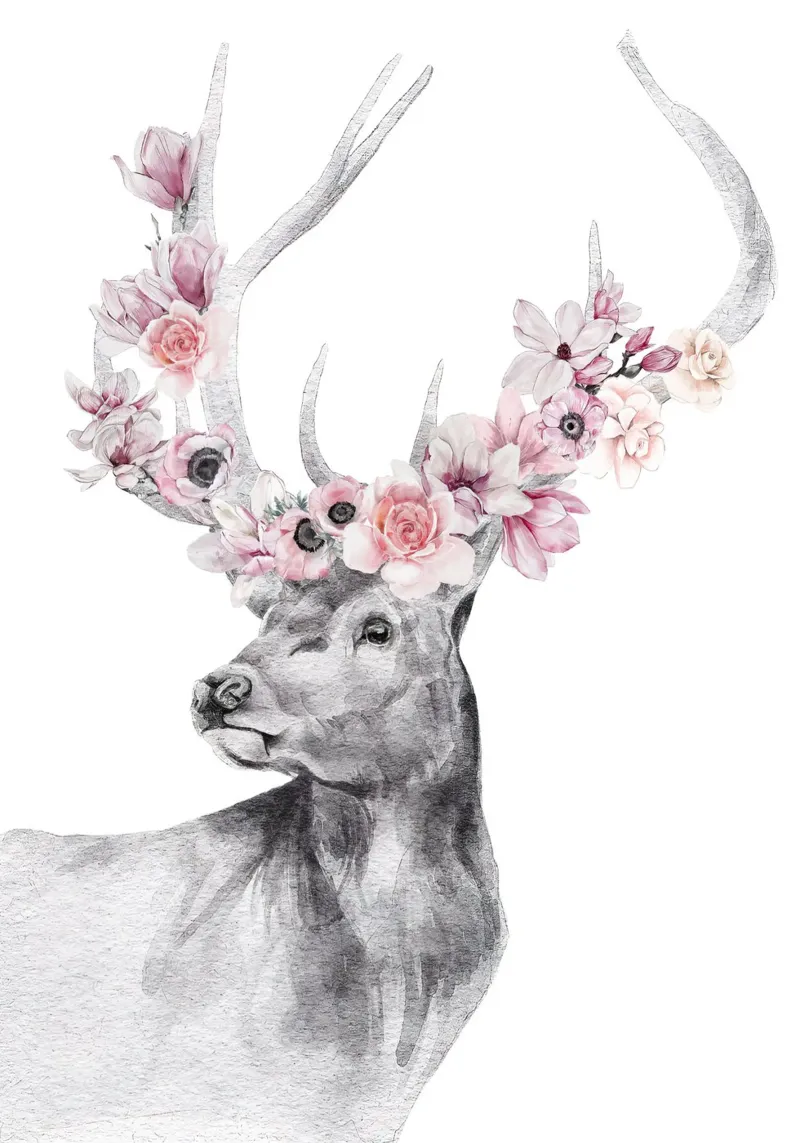 Safari Nursery Print Ciervo con flores metacrilato de sharemantes