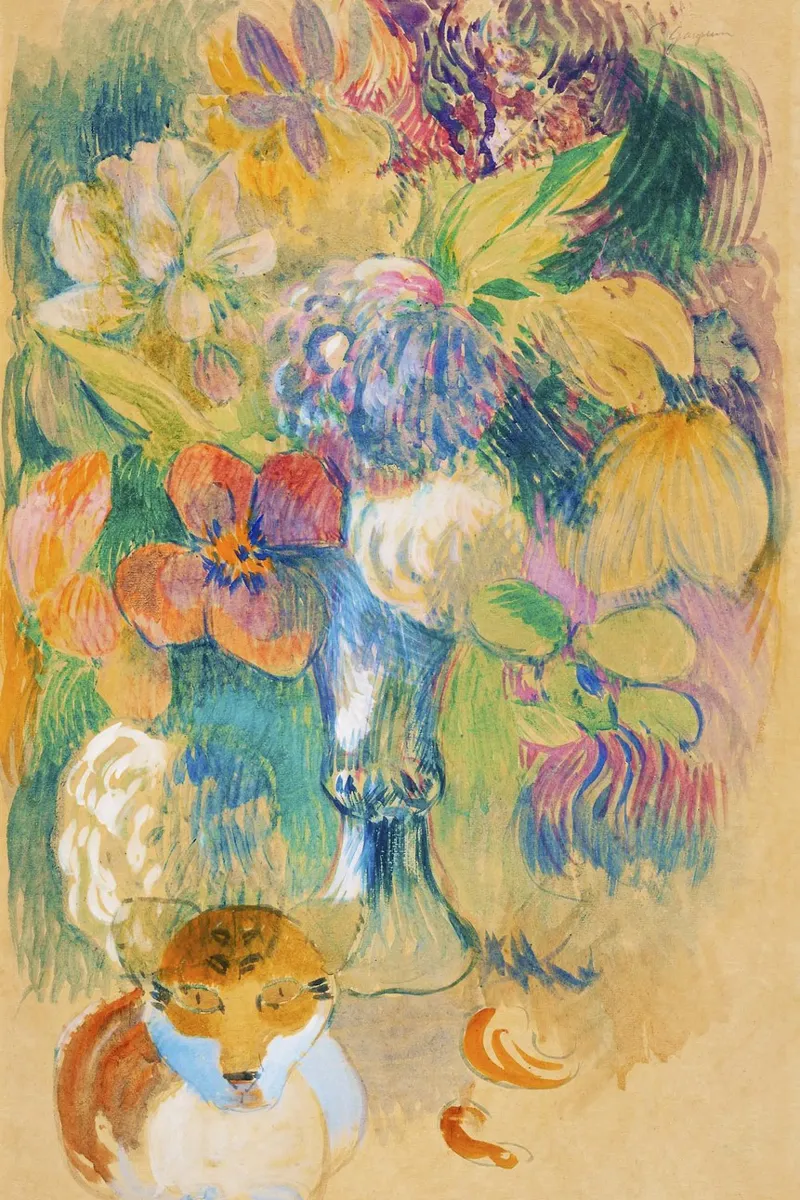 Natura morta con gatto (1899 circa) di Paul Gauguin pellicola backlit da Venus Art