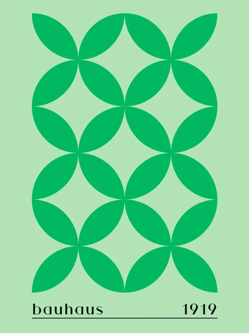 Bauhaus 1919 Verde | Geometric Minimal Art Print poster con marco de plástico de Studio Vibe