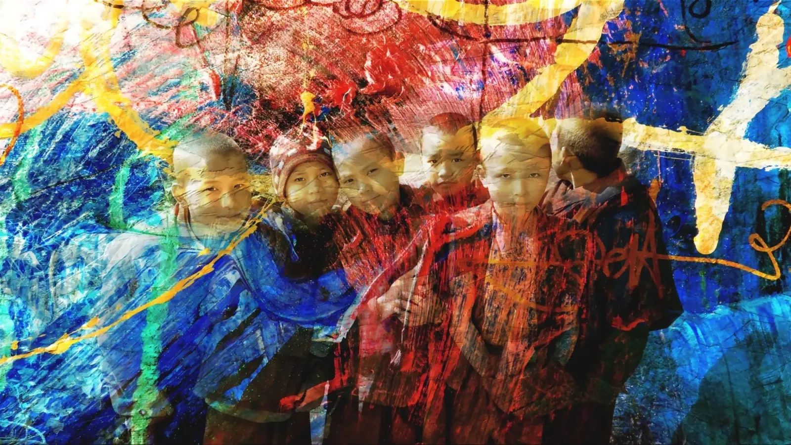 Piccoli monaci in Nepal, Monastero di Kopan poster con telaio in legno da Happy 😃 Art 🎨 by Christine Schnoell