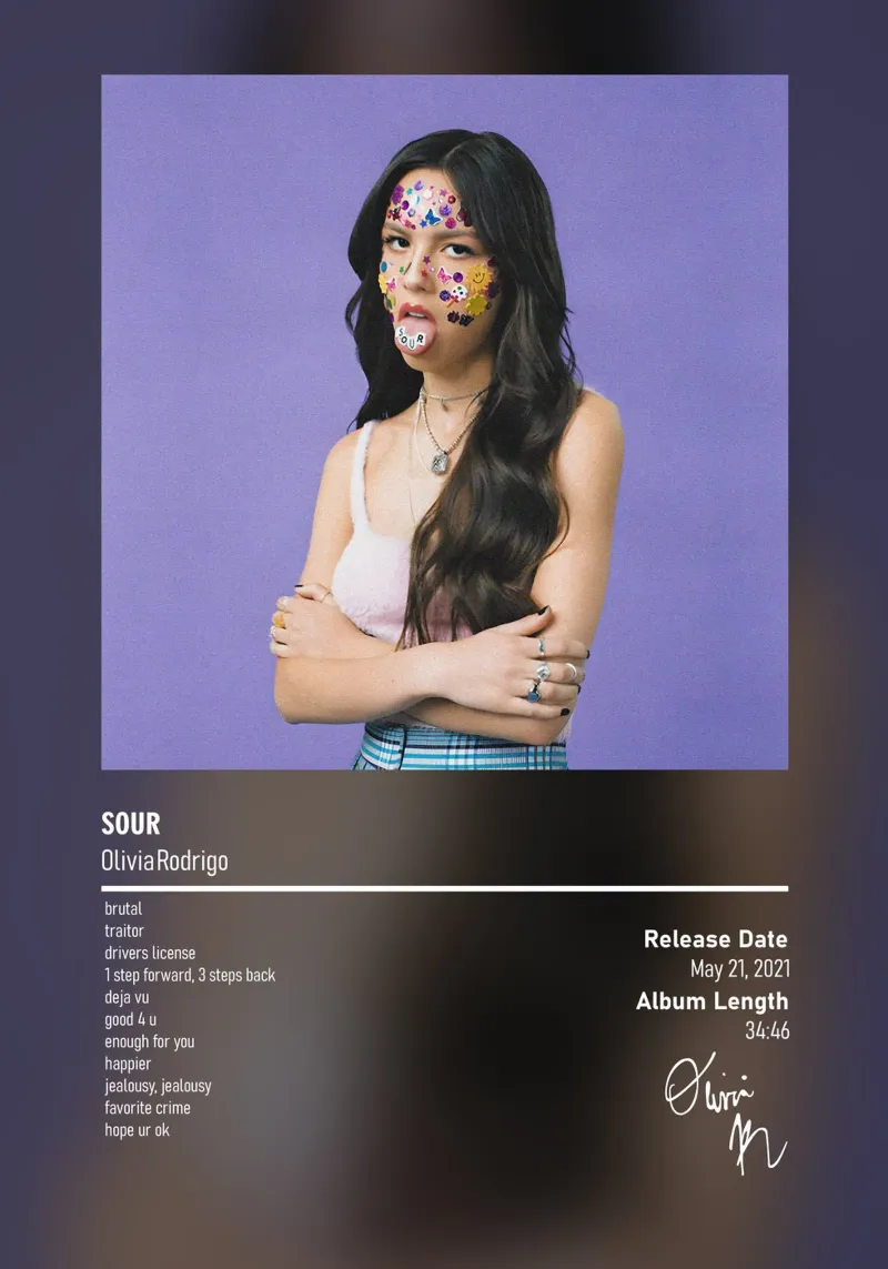 SOUR (2021) by Olivia Rodrigo pellicola backlit da DGUnder