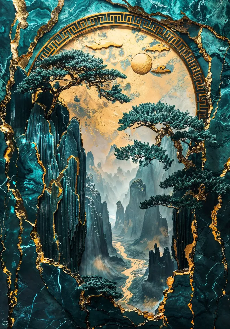 Kintsugi Mountain Realm pellicola backlit da Pixaverse