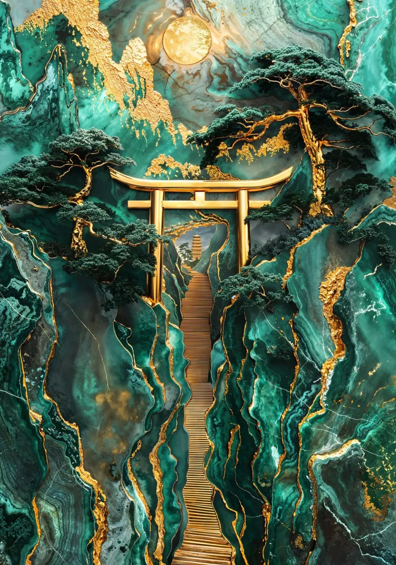 Jade Mountain Torii Path poster da Pixaverse
