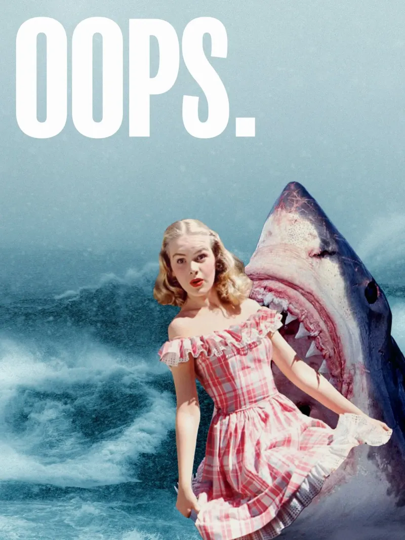 Oops (Girl & Shark) canvas by MsGonzalez