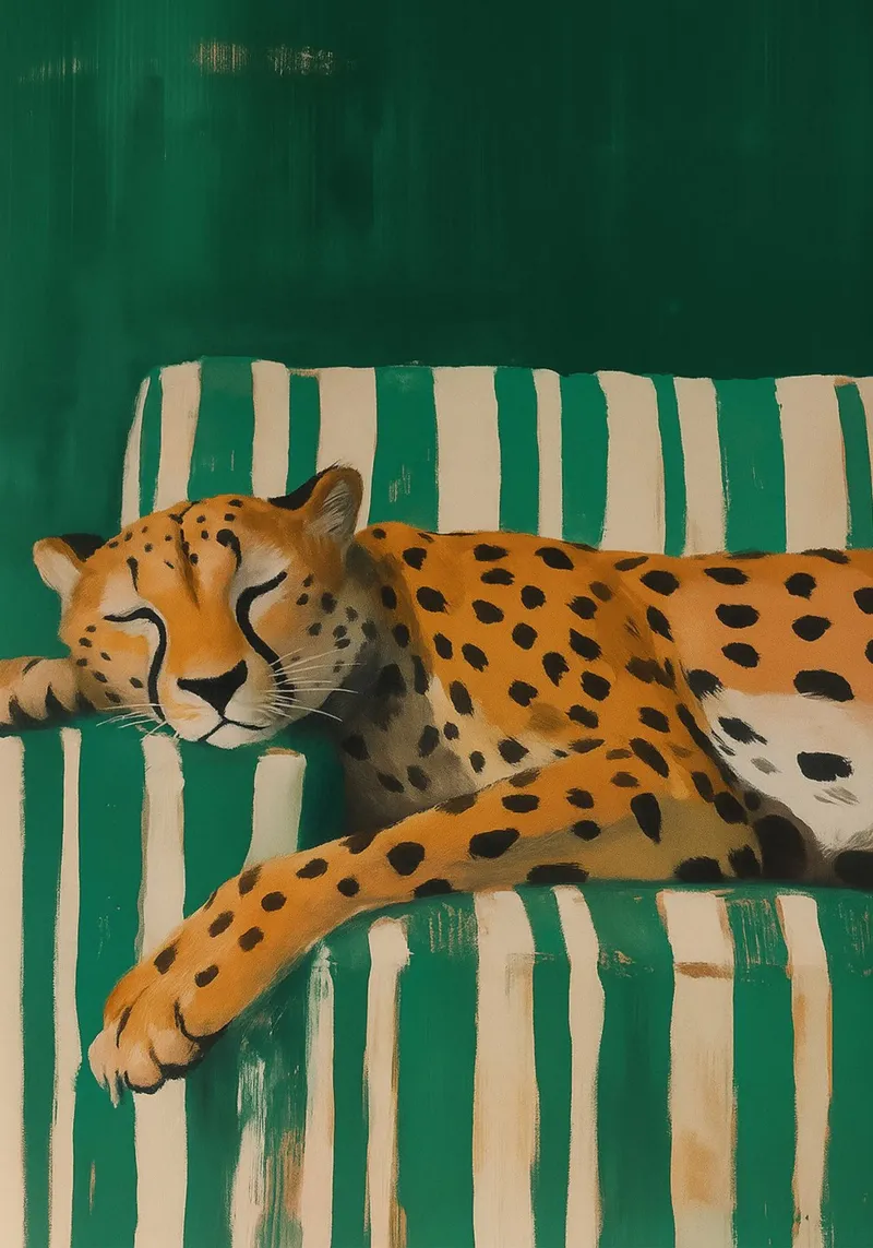 Lazy Cheetah on a Striped Couch pellicola backlit da Attaboy Dsgn