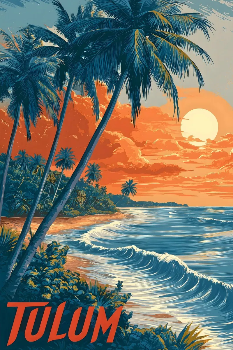 Tulum vintage reisposter canvas met Baklijst van Vintage Travel Art