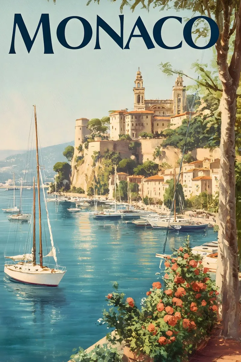 Monaco vintage art poster con telaio in legno da Vintage Travel Art