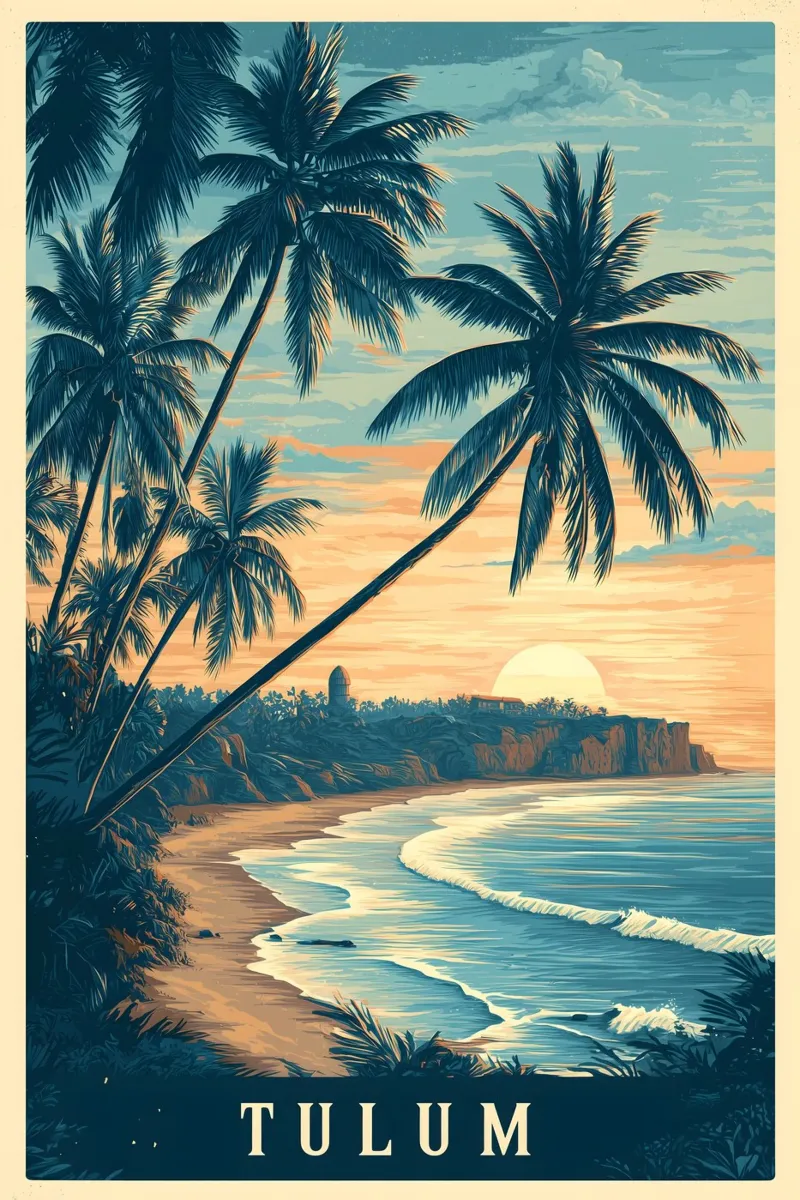 Tulum vintage reisposter canvas met Baklijst van Vintage Travel Art
