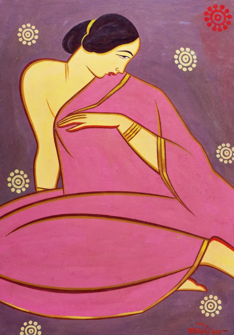 Signora in sari rosa di Jamini Roy pellicola backlit da Classic Art Prints