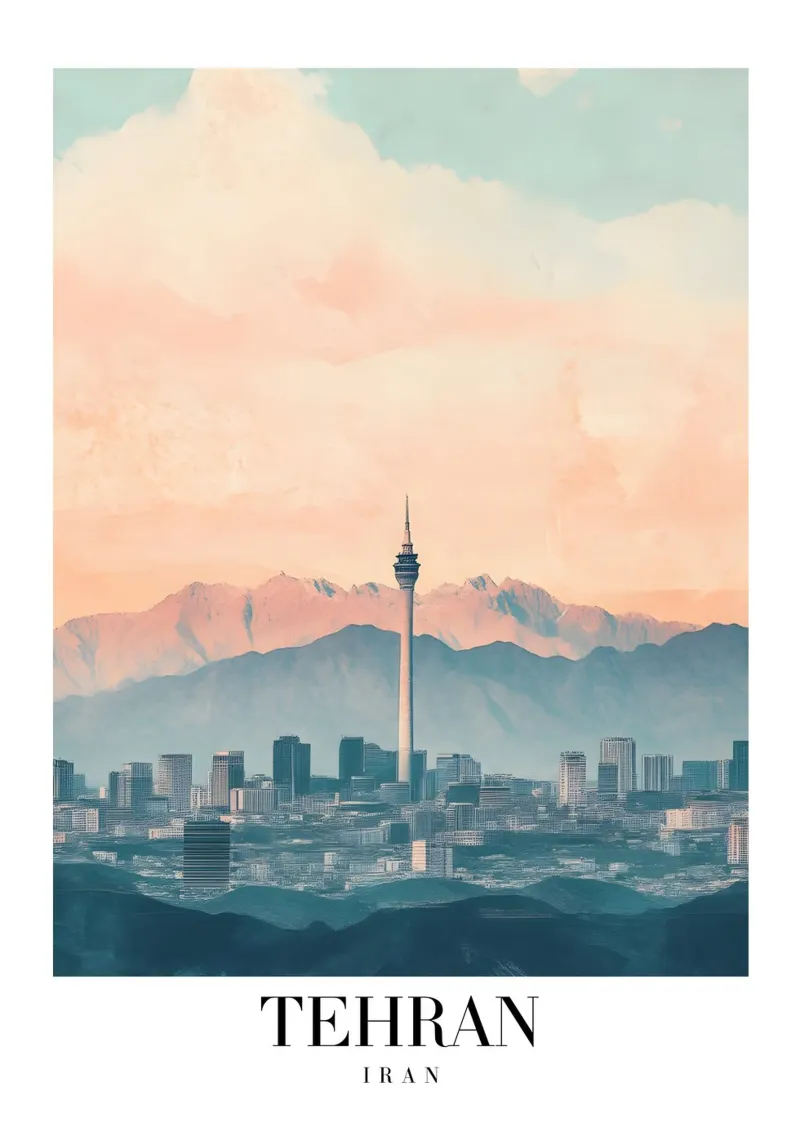 Teheran Skyline Art Print - Milad Tower & Mountains hahnemühle van homdeco