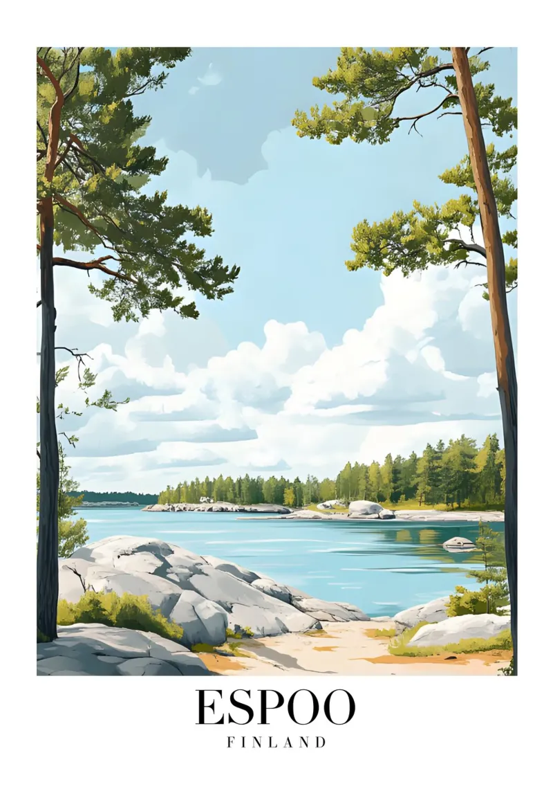 Espoo Finland Meer Kunstdruk - Natuur Landschap canvas met Baklijst van homdeco