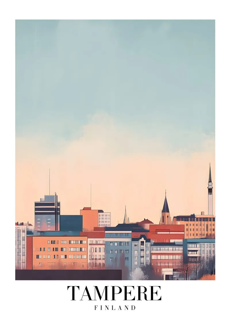 Tampere Finland Cityscape Art Print - Skyline Nórdico poster con marco de aluminio de homdeco
