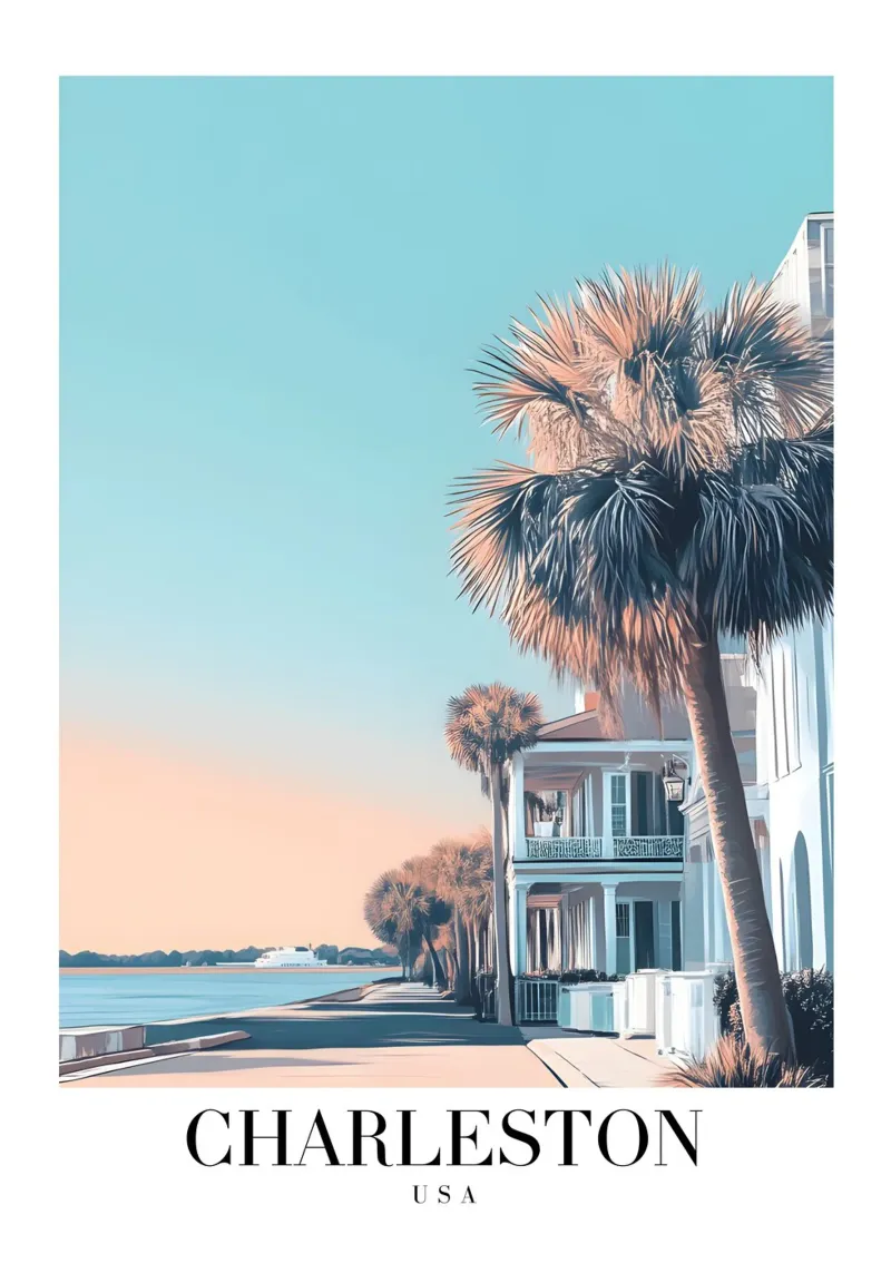 Stampa d'arte sul lungomare di Charleston - Fascino del sud e palme poster da homdeco