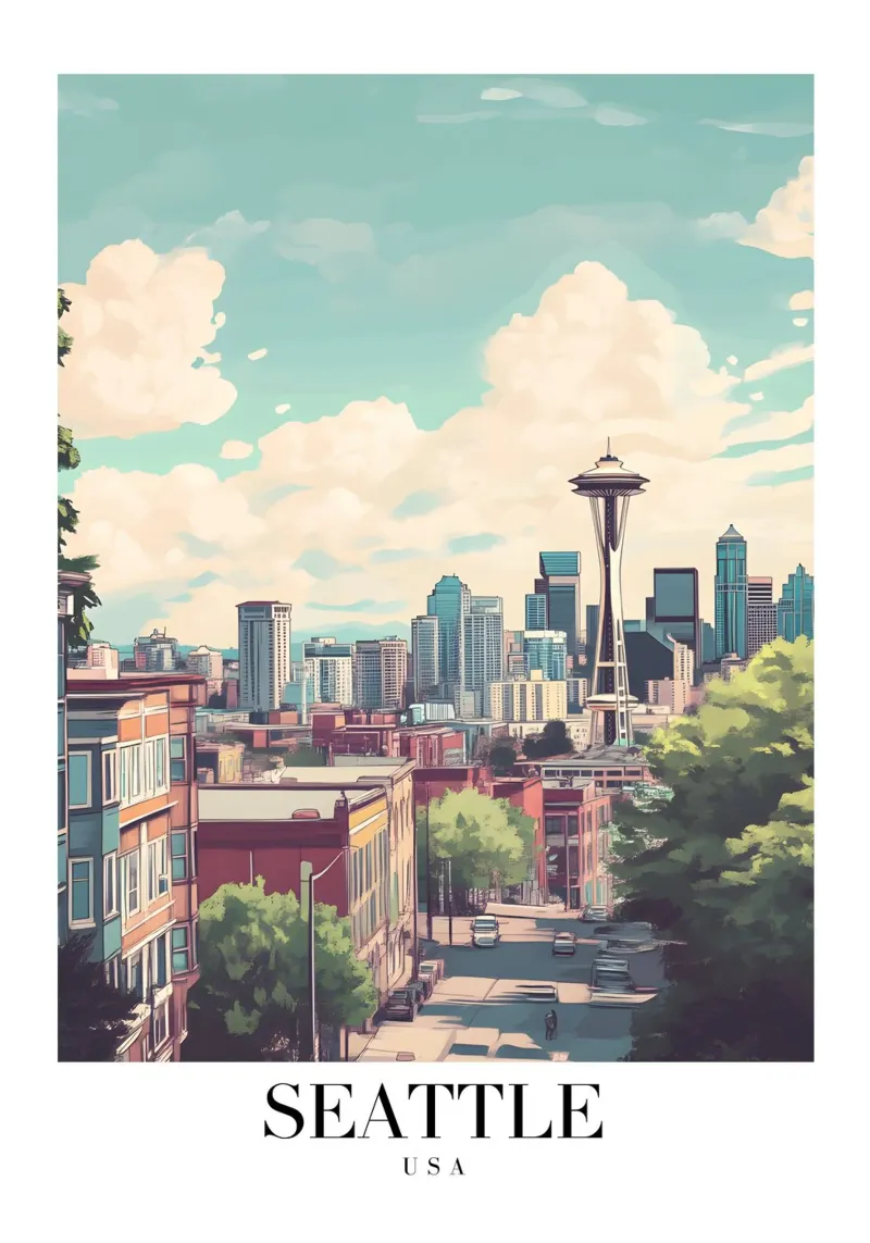 Seattle Skyline Art Print - Space Needle & Stadsgezicht canvas met Baklijst van homdeco