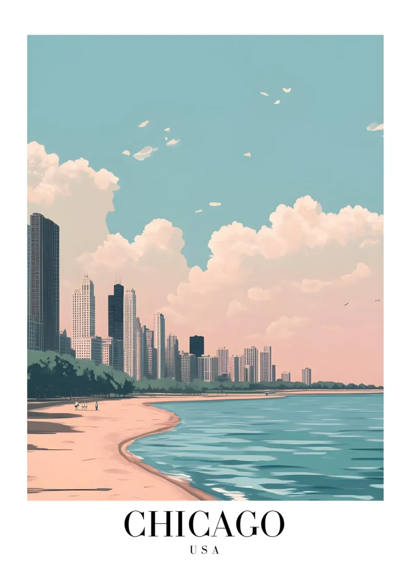 Chicago Meeroever Kunstdruk - Skyline & Strand acryl van homdeco