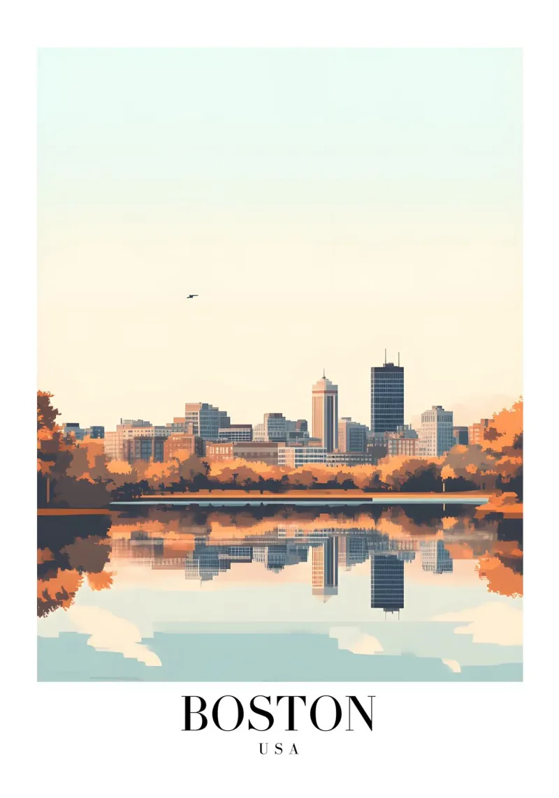 Stampa d'arte sullo skyline di Boston - Riflesso del fiume Charles alluminio dibond da homdeco