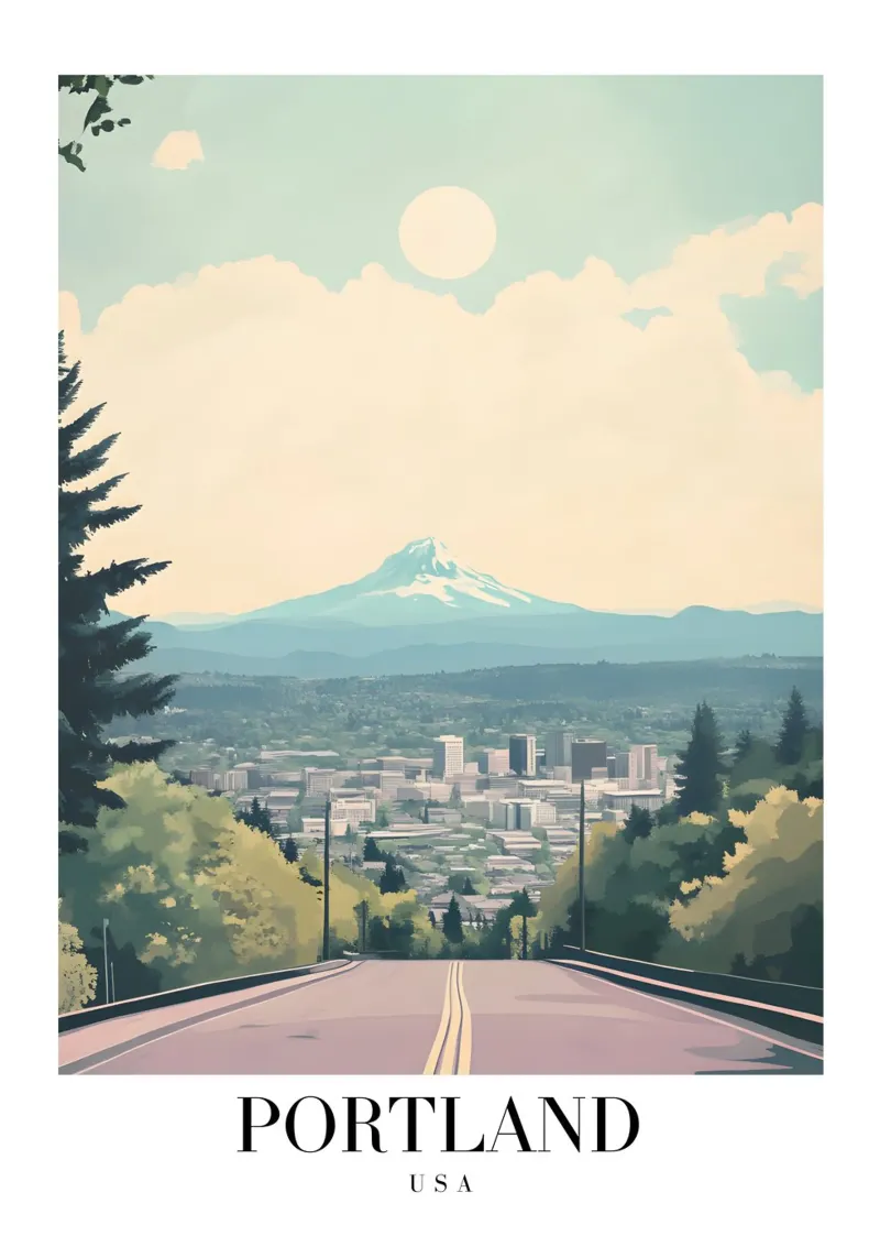 Portland Oregon Mt. Hood Art Print - Noordwest Pacific canvas met Baklijst van homdeco