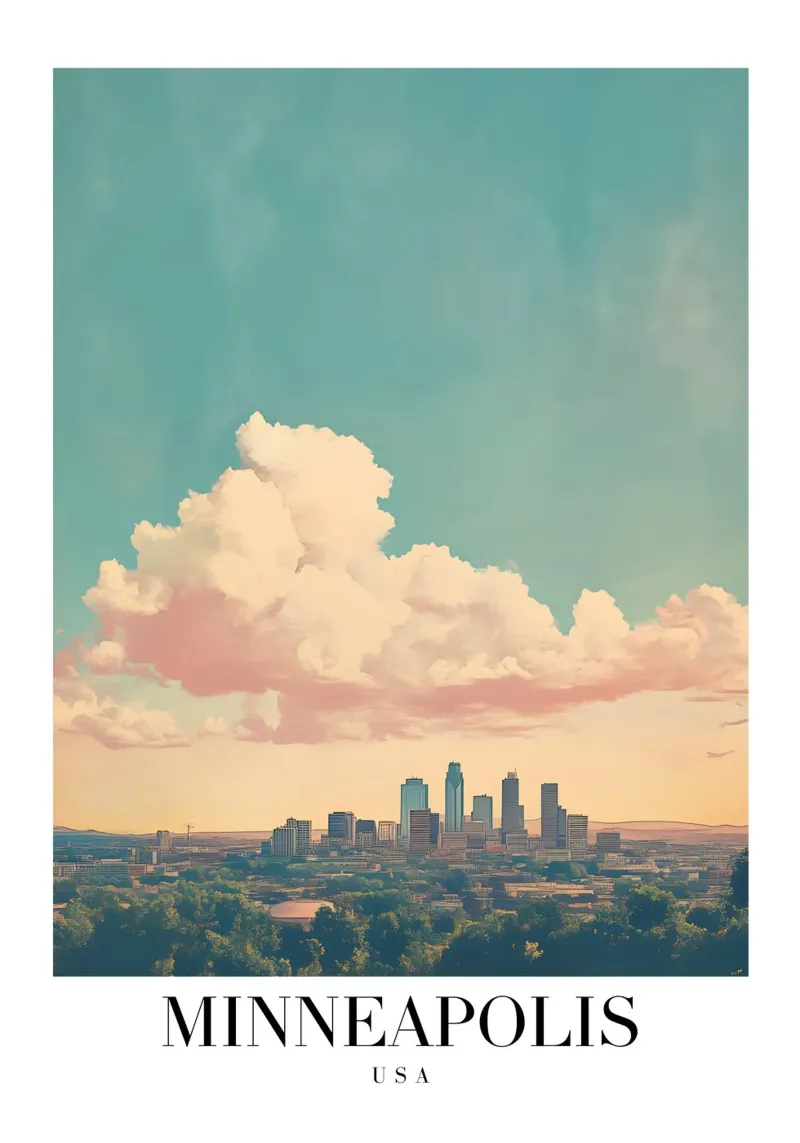 Minneapolis Skyline Art Print - Vue de la ville des lacs toile avec Caisse américaine de homdeco