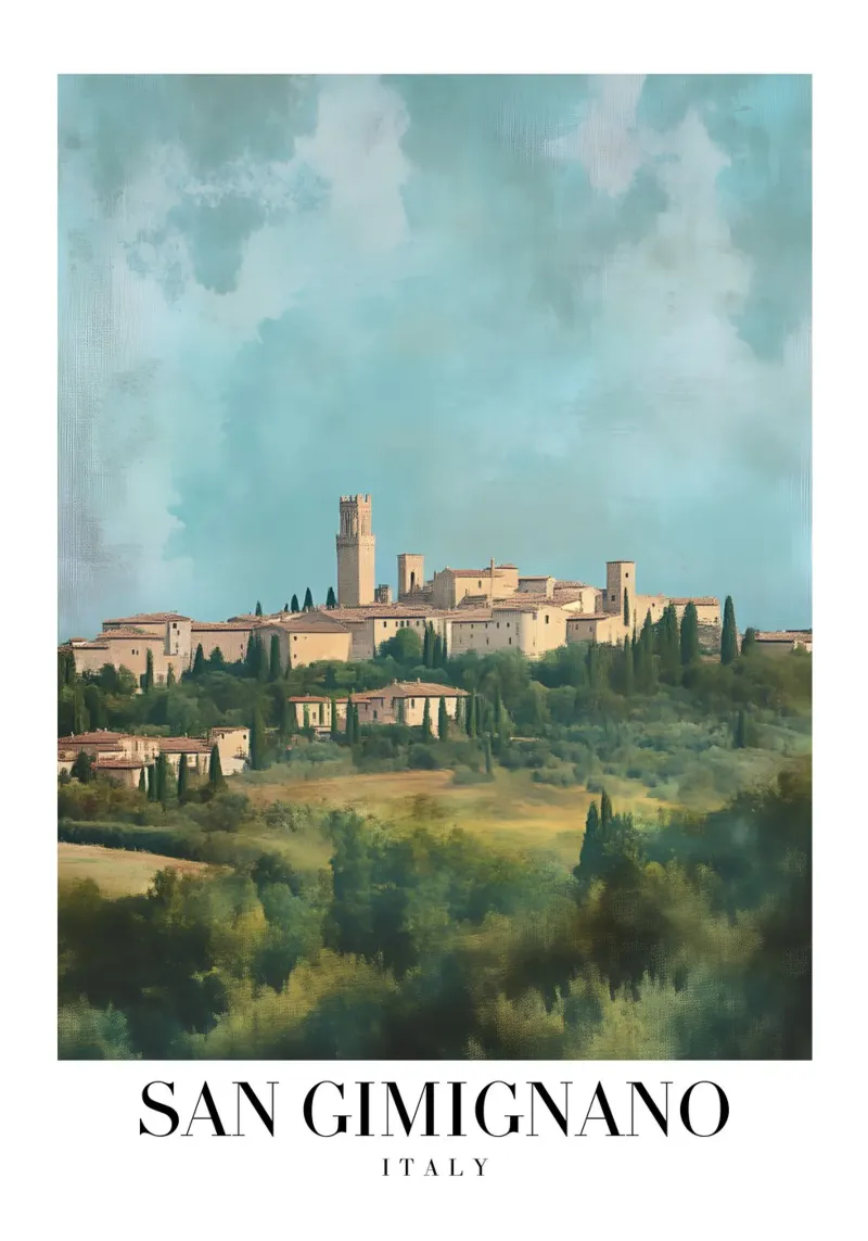 San Gimignano Toscane Kunstdruk - Middeleeuwse Stad canvas met Baklijst van homdeco