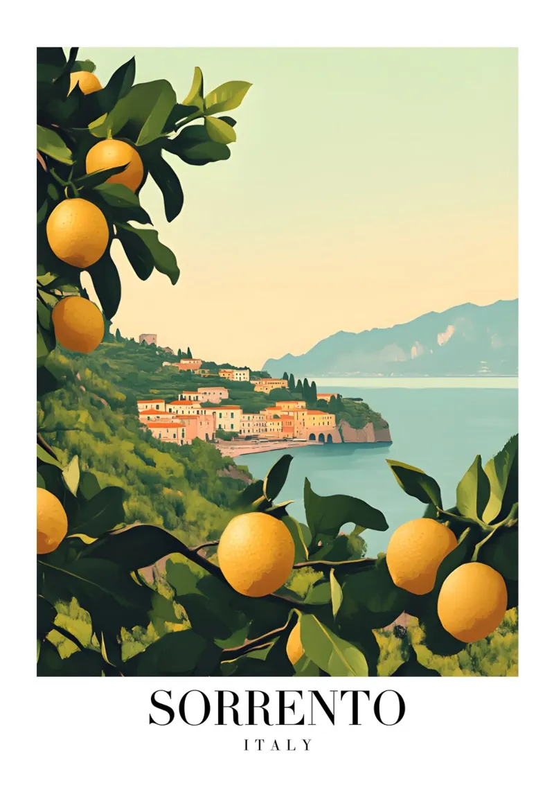 Sorrento Italy Coast Art Print - Citroengaarden & Zee canvas met Baklijst van homdeco