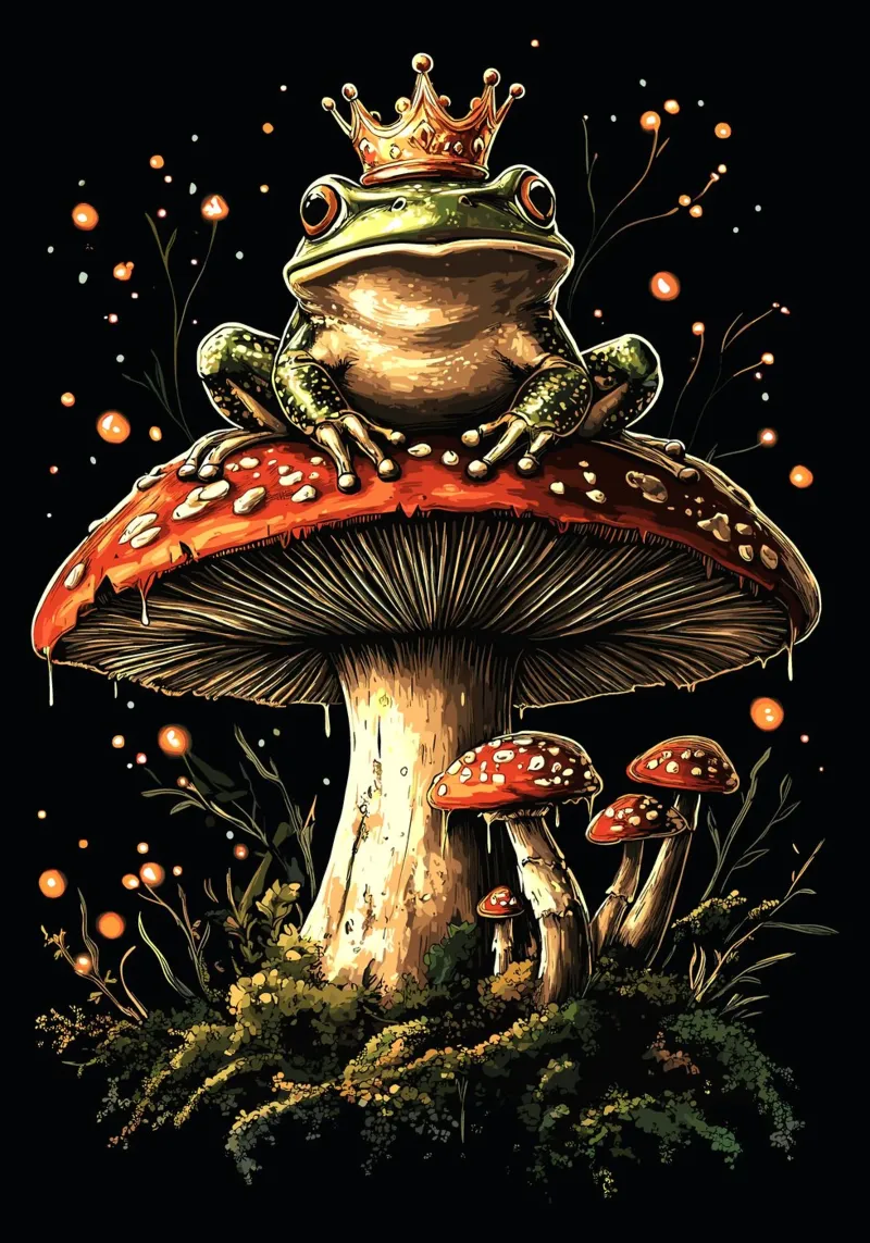 Frog King in the fairytale forest canvas with Floater frame by pixelbull - medieval art and more