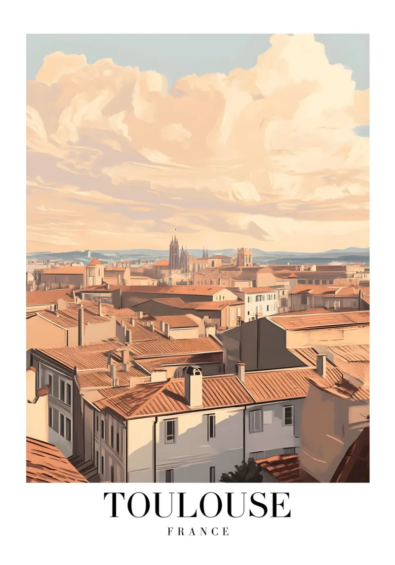 Toulouse Rooftops Art Print - Roze Stad Frankrijk canvas met Baklijst van homdeco