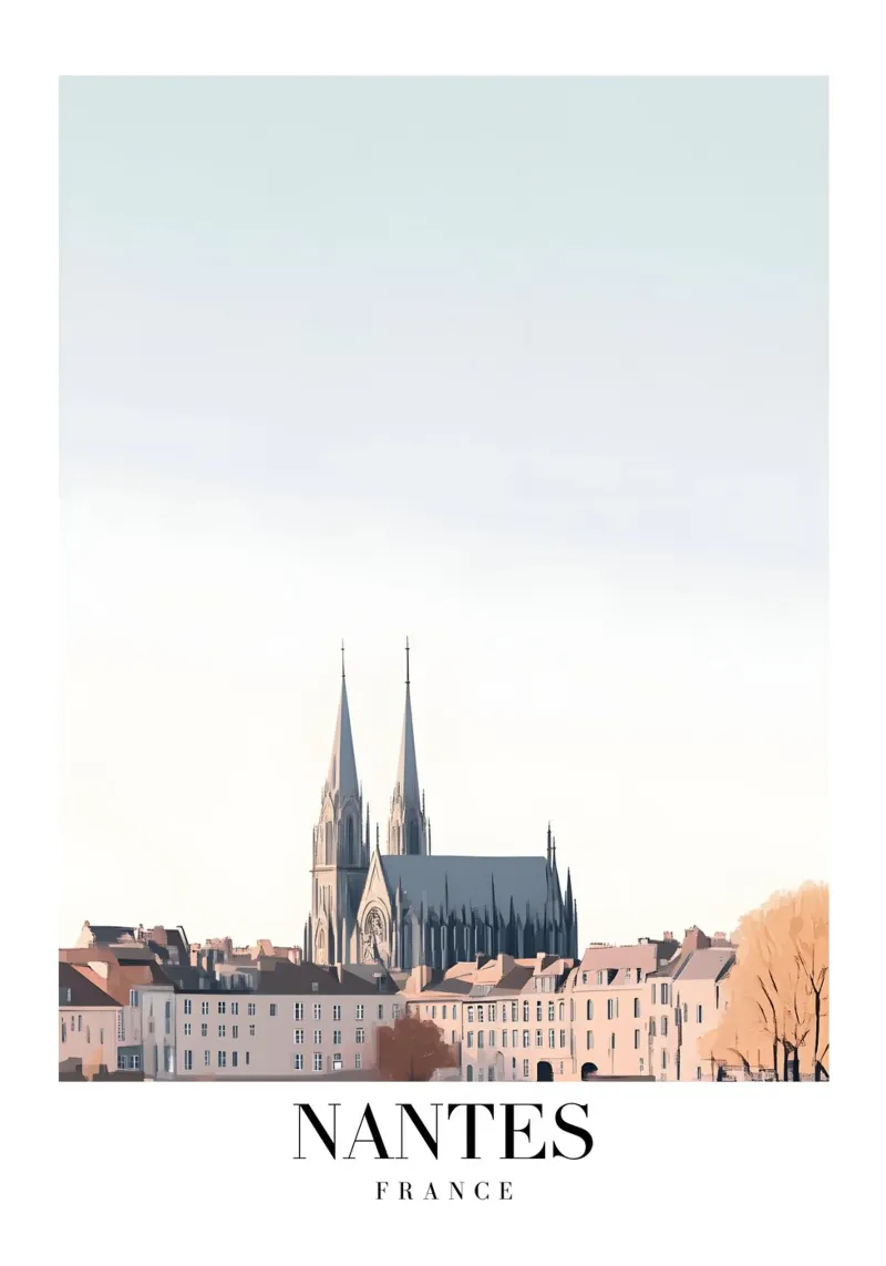 Kunstdruk Kathedraal van Nantes - Frans gotisch stadsgezicht canvas met Baklijst van homdeco