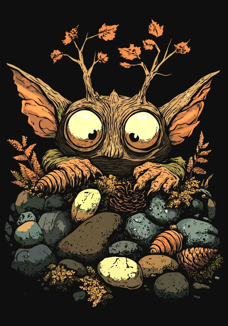 Un curieux habitant de la forêt dans les feuilles mortes poster avec cadre en bois de pixelbull - medieval art and more