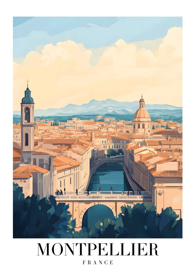 Montpellier Canal View Art Print - French Charm canvas by homdeco